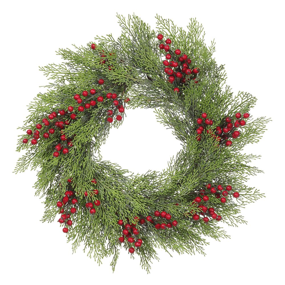 20" CEDAR WREATH WITH BERRY GREEN RED