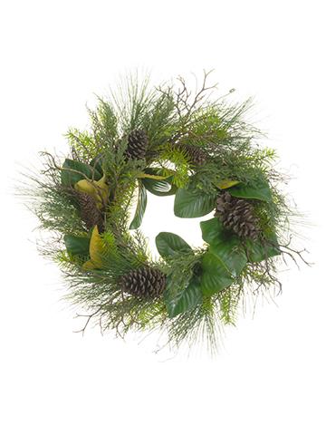 22" PINE CONE/MAGNOLIA LEAF/PINE WREATH GREEN BROWN