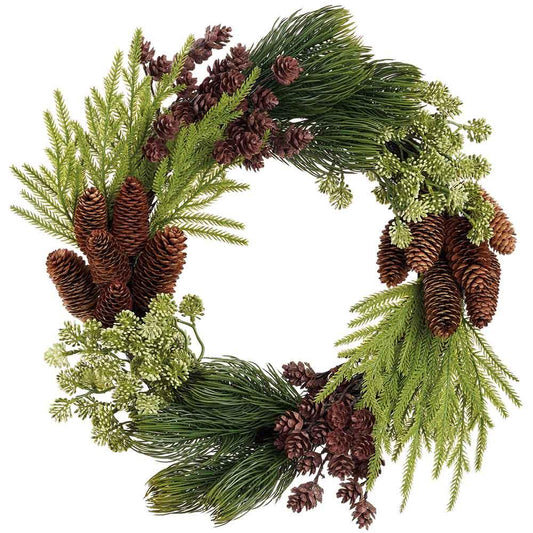 22" SEDUM/PINE CONE/PINE WREATH GREEN BROWN