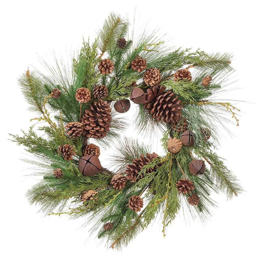 24" PINE CONE/JINGLE BELL/PINE WREATH BROWN GREEN
