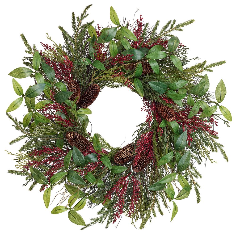24" BERRY/PINE CONE/PINE WREATH GREEN RED