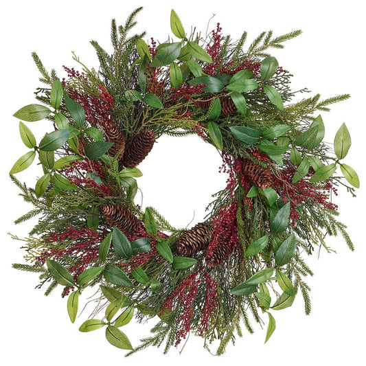 24" BERRY/PINE CONE/PINE WREATH GREEN RED