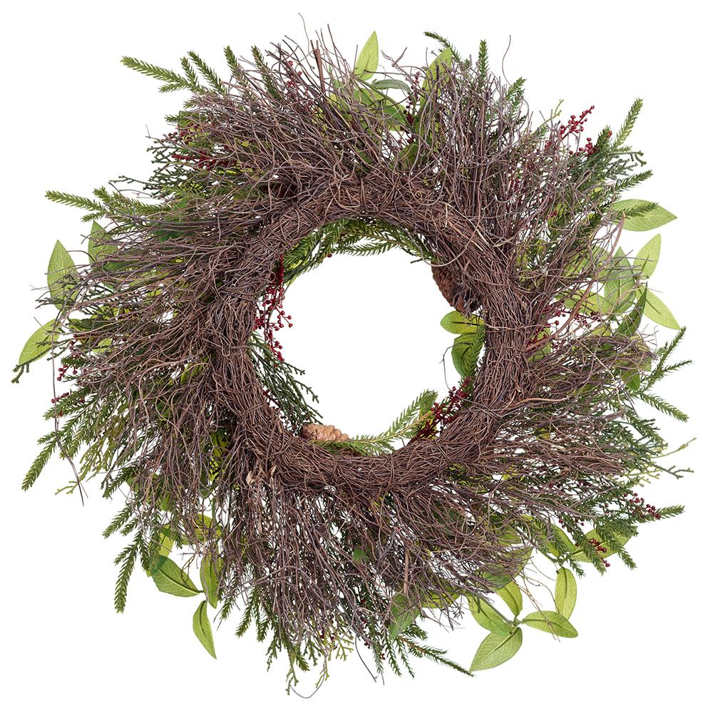 24" BERRY/PINE CONE/PINE WREATH GREEN RED