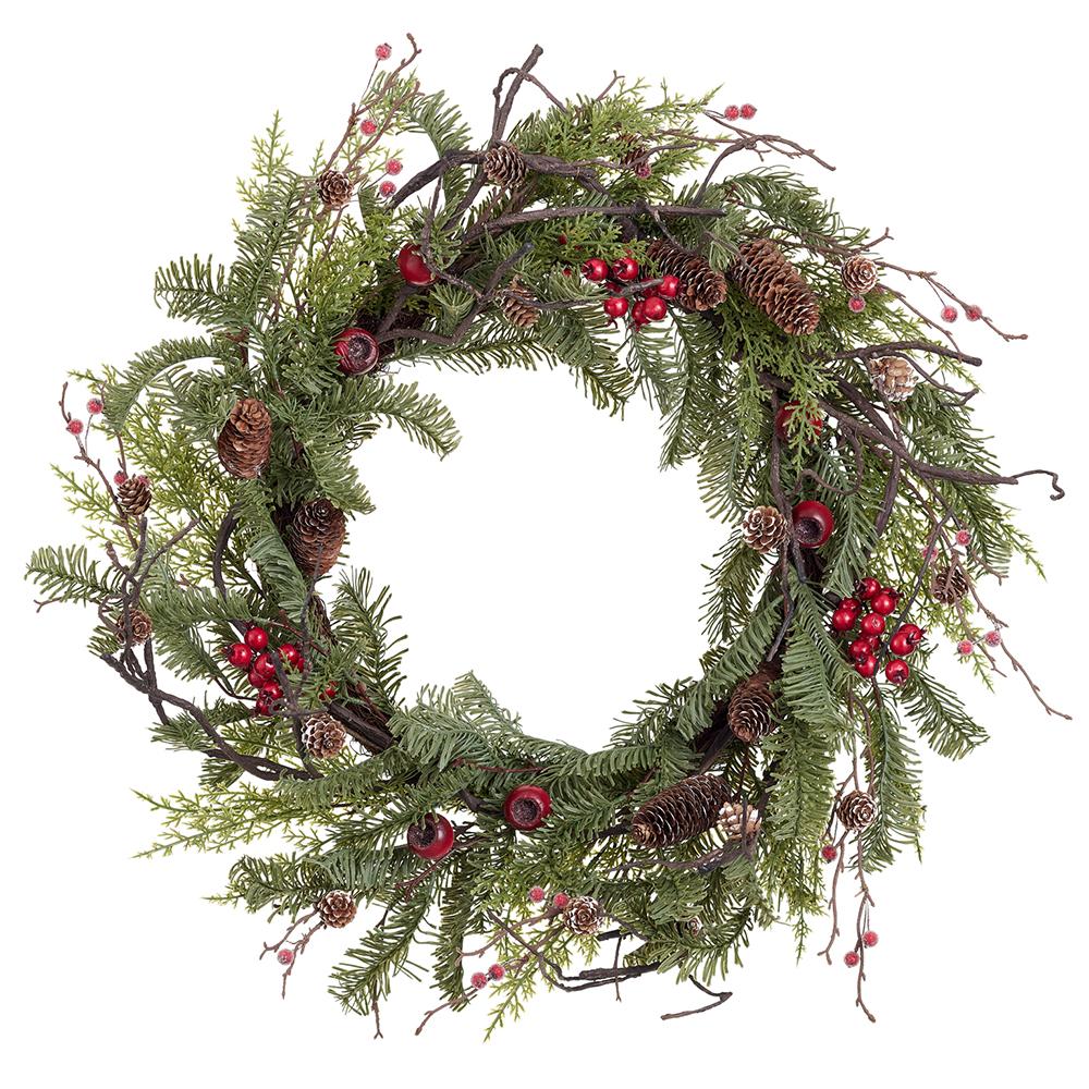 31.5" BERRY/PINE CONE/PINE WREATH RED GREEN