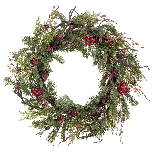 31.5" BERRY/PINE CONE/PINE WREATH RED GREEN