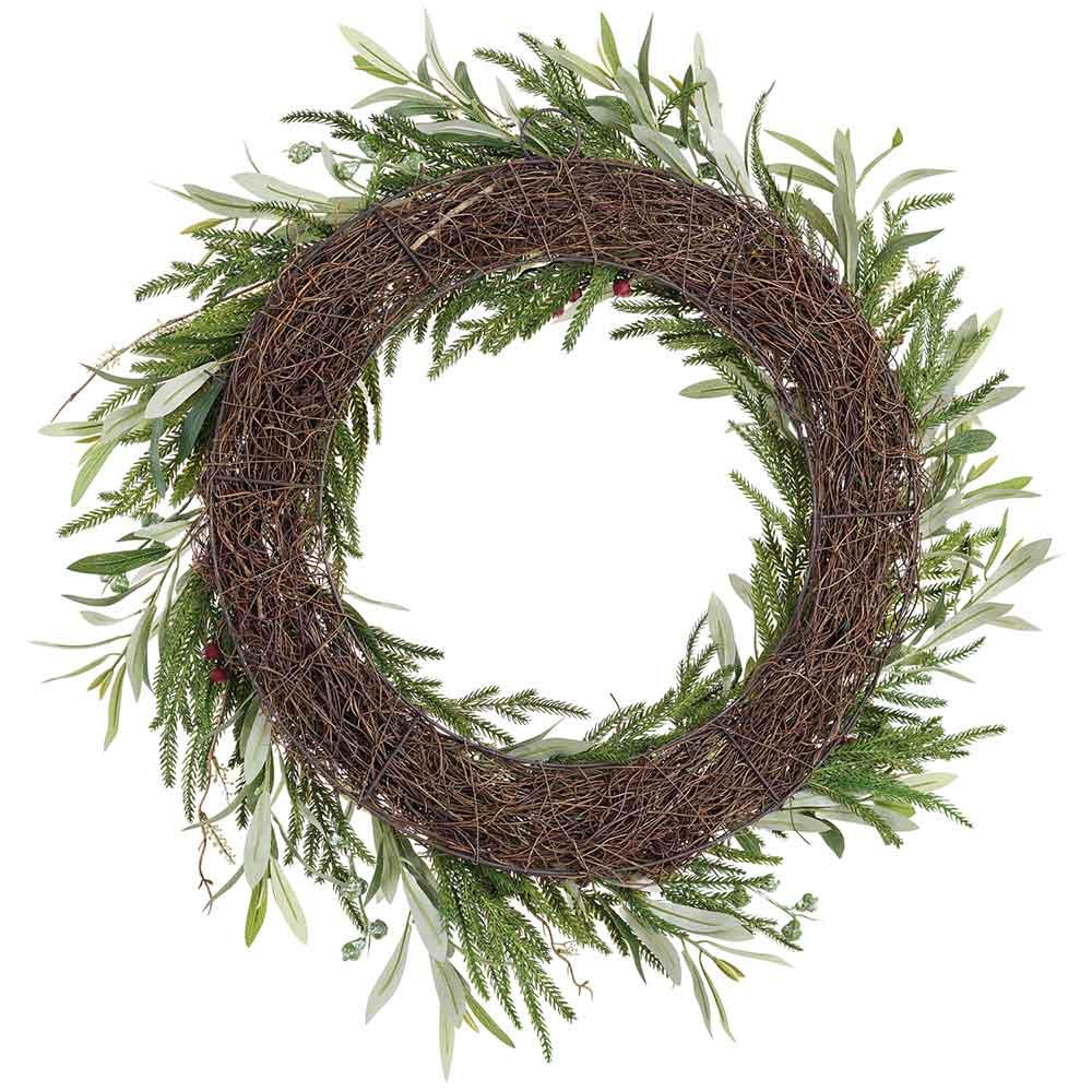 32" PINE CONE/BERRY/EUCALIPTUS/PINE WREATH GREEN BROWN
