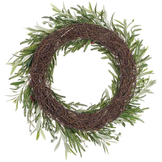 32" PINE CONE/BERRY/EUCALIPTUS/PINE WREATH GREEN BROWN