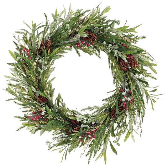 32" PINE CONE/BERRY/EUCALIPTUS/PINE WREATH GREEN BROWN