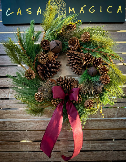 24" PINE CONE/JINGLE BELL/PINE WREATH BROWN GREEN